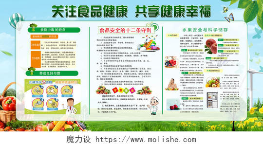 卫生健康教育宣传栏学校健康教育宣传栏关注食品安全共享健康幸福安全科学储存绿色宣传展板